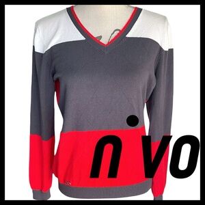 Nivo Golf Navy/White/Red Bold Stripe V-Neck Sweater (S)